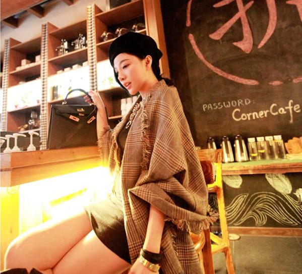 英伦格子围巾女冬季 羊绒混纺字母大披肩 千鸟格流苏潮牌羊绒围巾详情48