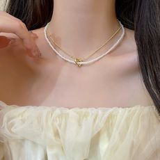 ins潮网红同款立体爱心项链女轻奢小众百搭气质条纹圆珠锁骨链详情3