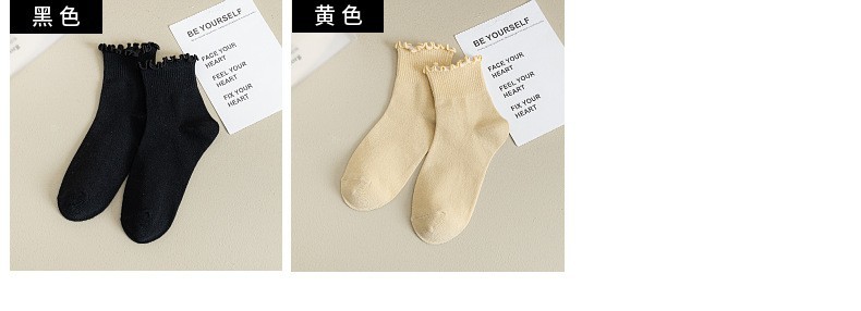 厂家直销袜子女中筒春夏新款纯色木耳花边袜日系透气棉袜诸暨袜子详情5