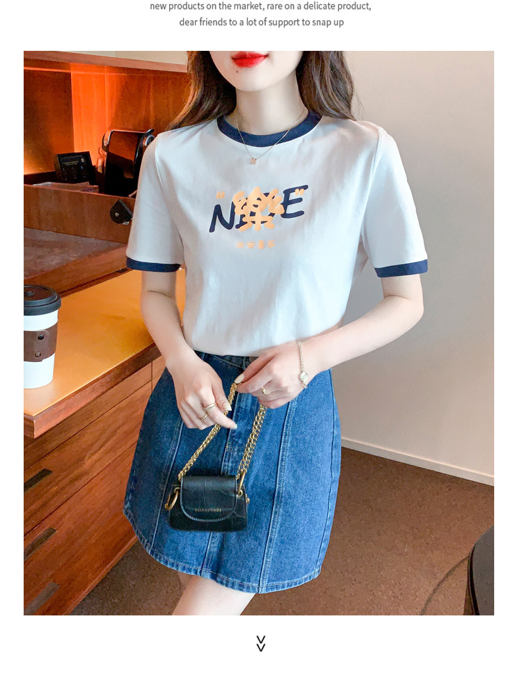 夏季纯棉正肩短袖t恤女装夏款2022年新款潮小个子时尚修身上衣服详情11