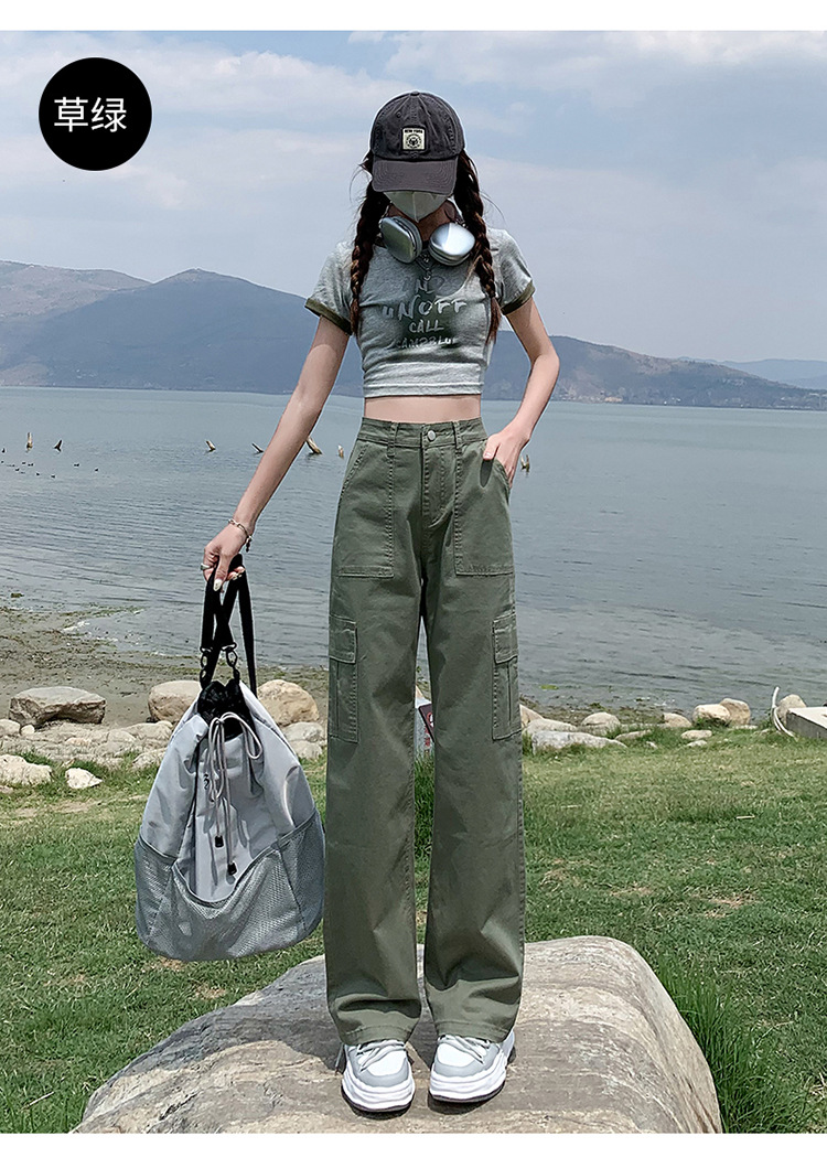 美式直筒工装裤女2024年春季新款高腰宽松显瘦窄版阔腿休闲裤详情23