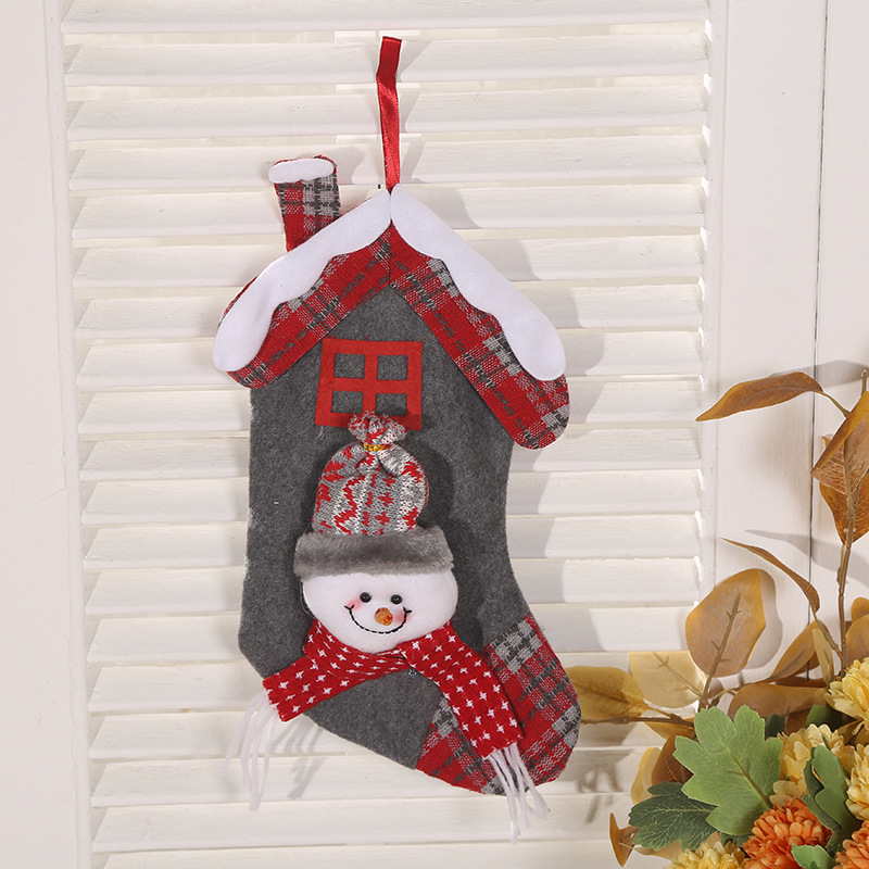 Wholesale of checkered Christmas socks, gift bags, Christmas decorations, Santa Claus pendants, large export candy bags pic 7