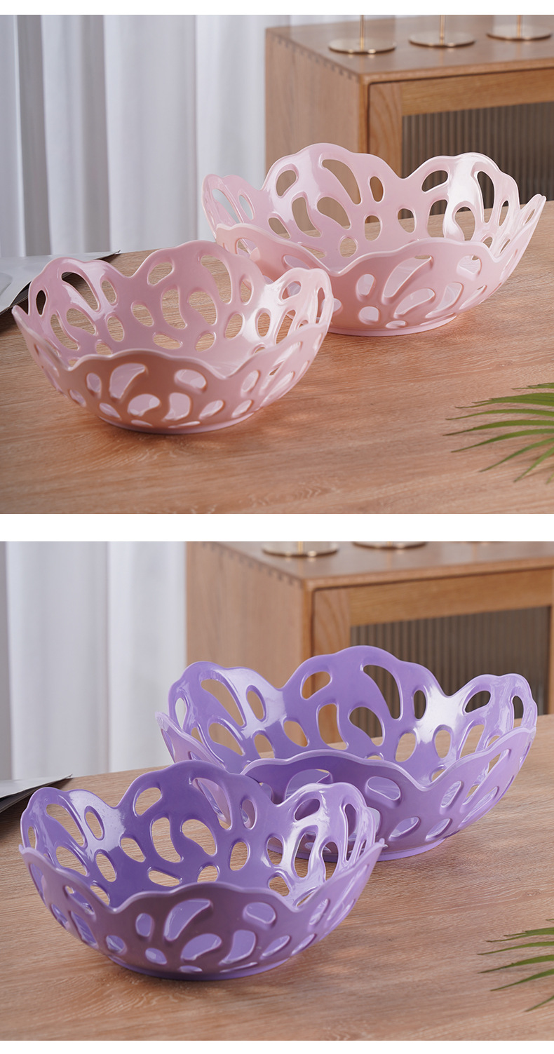 Draining basket, colorful classic melamine fruit plate, hollowed-out fruit basket, fruit plate, kitchen vegetable basket, living room, home, daily use pic 23
