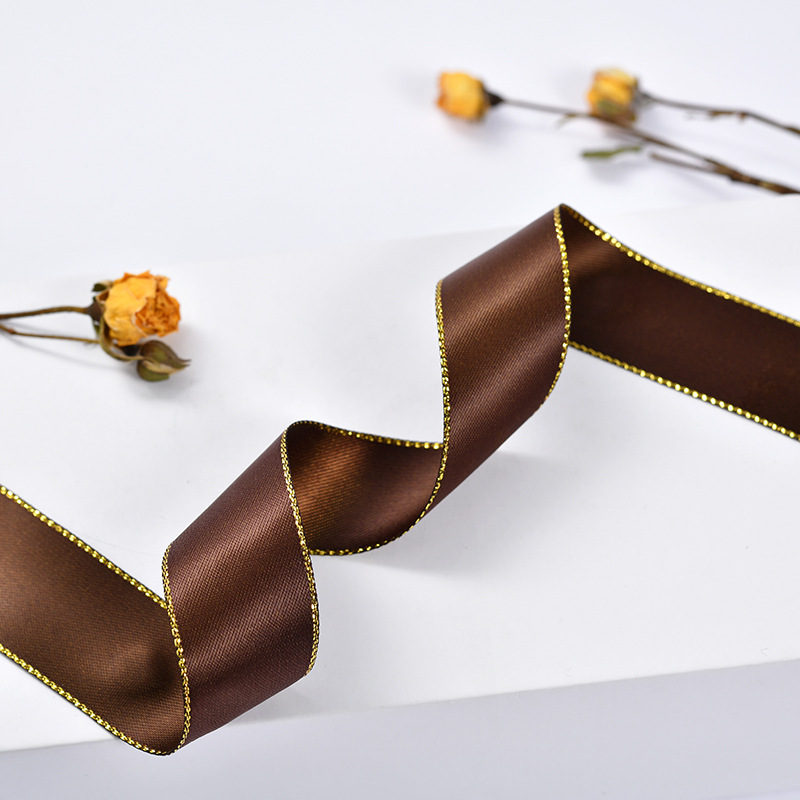 En stock doble lado de oro borde de plata cinta de poliéster cinta de festival caja de regalo de moda decoración de ropa cinta de embalaje de flores pic 20