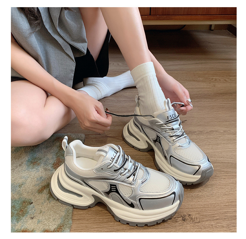 单网透气老爹鞋女2024年新款潮牌拼色厚底小个子百搭休闲运动鞋详情12