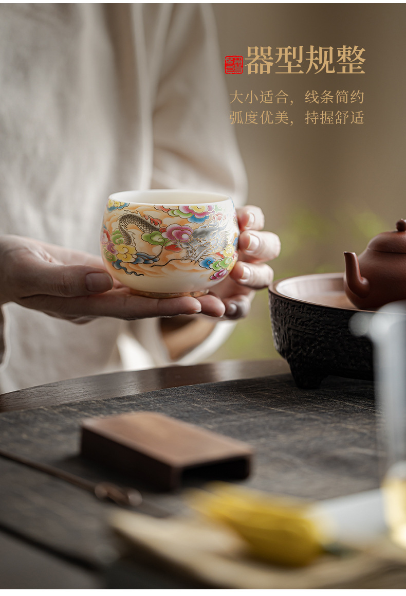 The main cup, Gongfu tea cup, living room tea bowl, ceramic dragon and Phoenix presenting auspiciousness, gift box set, single cup for tasting pic 7