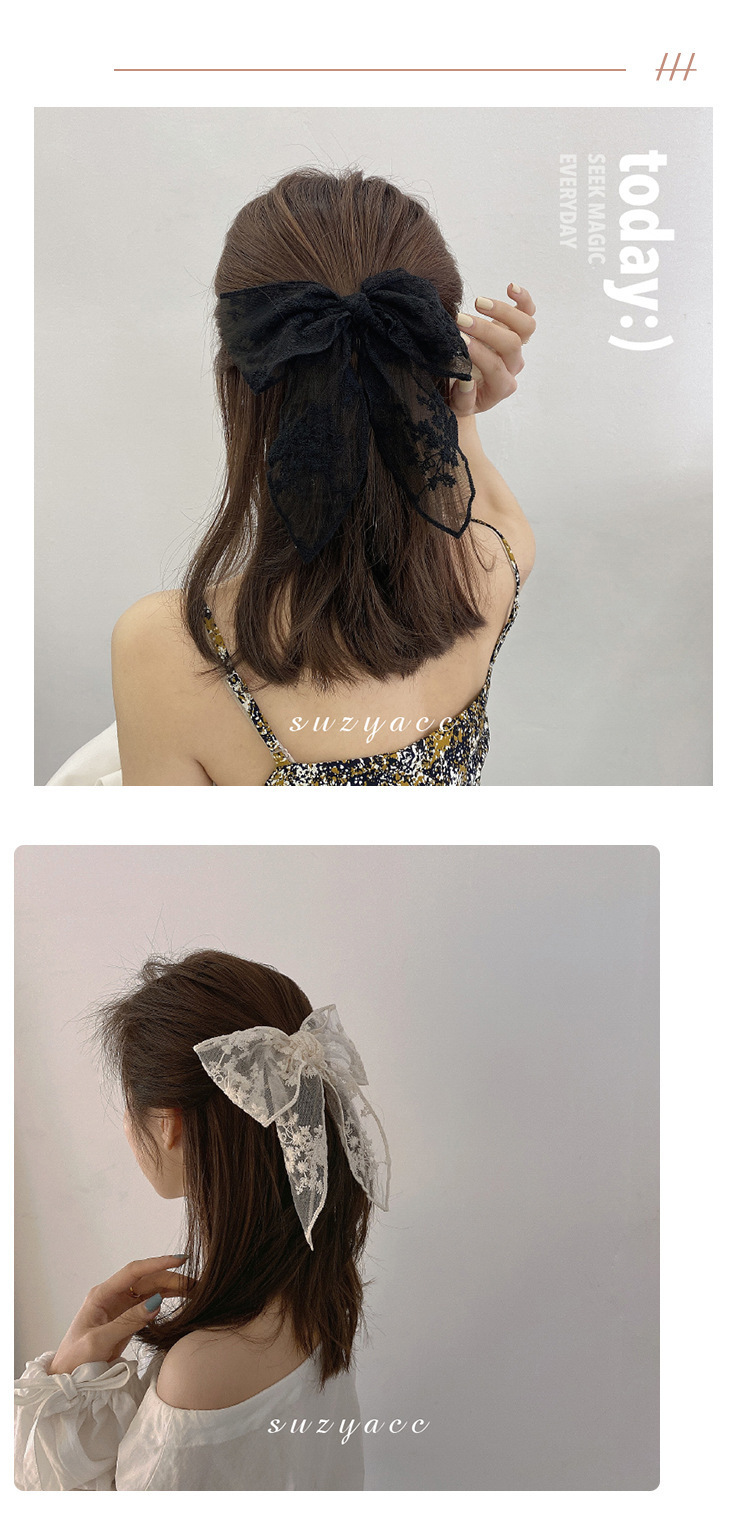 Big bow leather band hair tie, Korean sweet and cute ribbon lace fabric hair band headband, fresh and light forest girl style pic 3