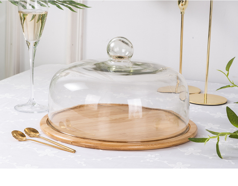 Creative transparent dust-proof cake glass cover, food cover, cake plate, dessert table, pastry glass cover with bamboo and wood tray pic 14