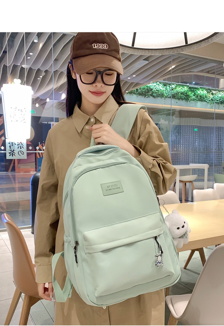森系大容量高中大学生书包女简约百搭ins校园风双肩包女电脑背包详情9