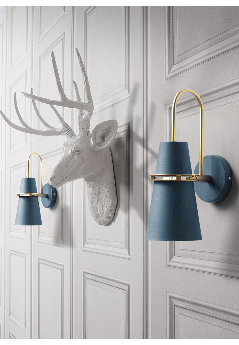 Nordic led indoor wall lamps, macarons, bedroom, living room, hotel corridor, creative wall lamps, bedside lamps, horn wall lamps pic 5