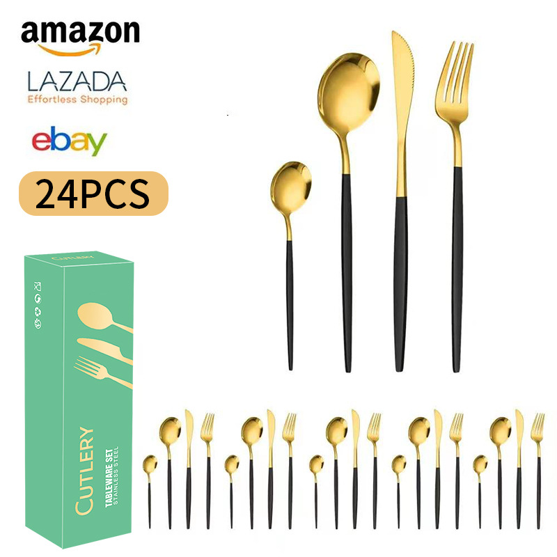 Cross-border Amazon Portuguese stainless steel tableware 24-piece set for 6 people, Western steak, knife, fork and spoon gift box set pic 10