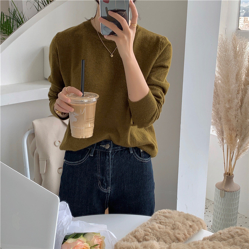韩版秋冬季百搭圆领套头毛衣女2024新款纯色简约内搭显瘦针织上衣详情46