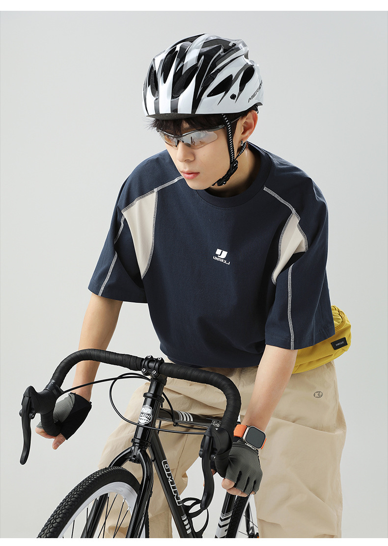 Retro embroidered pure cotton short-sleeved T-shirt for men, a new summer style with contrasting colors and bright thread patchwork design, an American trendy brand T-shirt pic 11