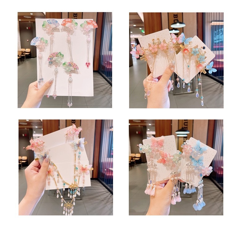 中国风儿童头饰套装女童汉服发夹古风发卡步摇超仙流苏蝴蝶发饰详情16