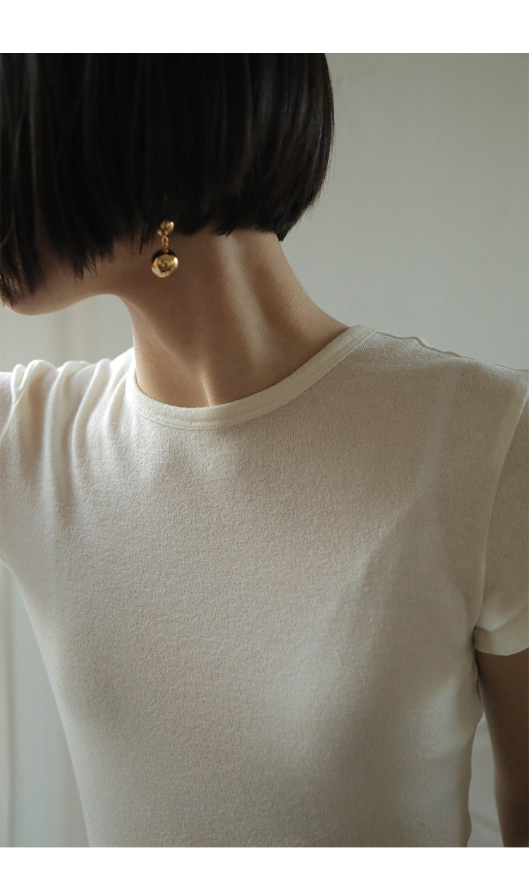 Simple and comfortable, zero-pressure, skin-friendly Tencel wool drape T-shirt, round-neck slim short-sleeved top 00113 pic 29