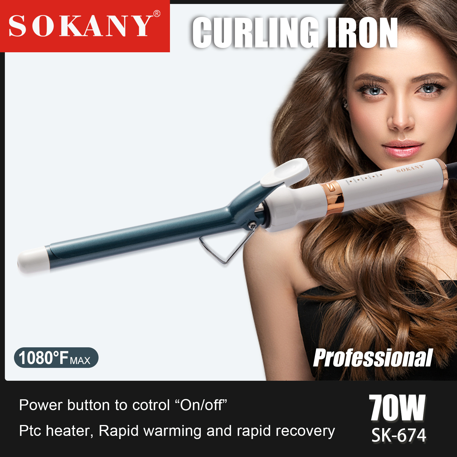 Cross-border export SOKANY674 CURLING IRON Hair curling and straightening iron Adjustable temperature Hair Curling Iron pic 4