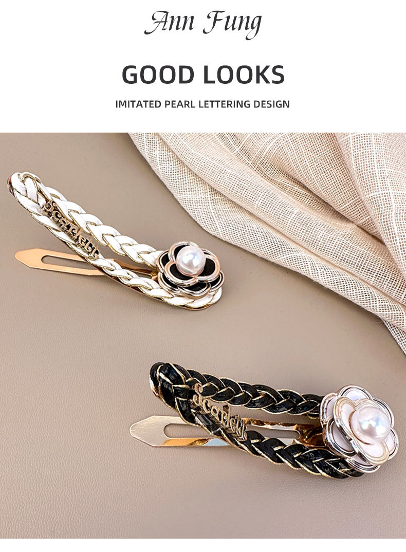 韩国东大门时尚百搭BB夹黑白山茶花珍珠刘海边夹掰掰夹碎发夹头饰详情5