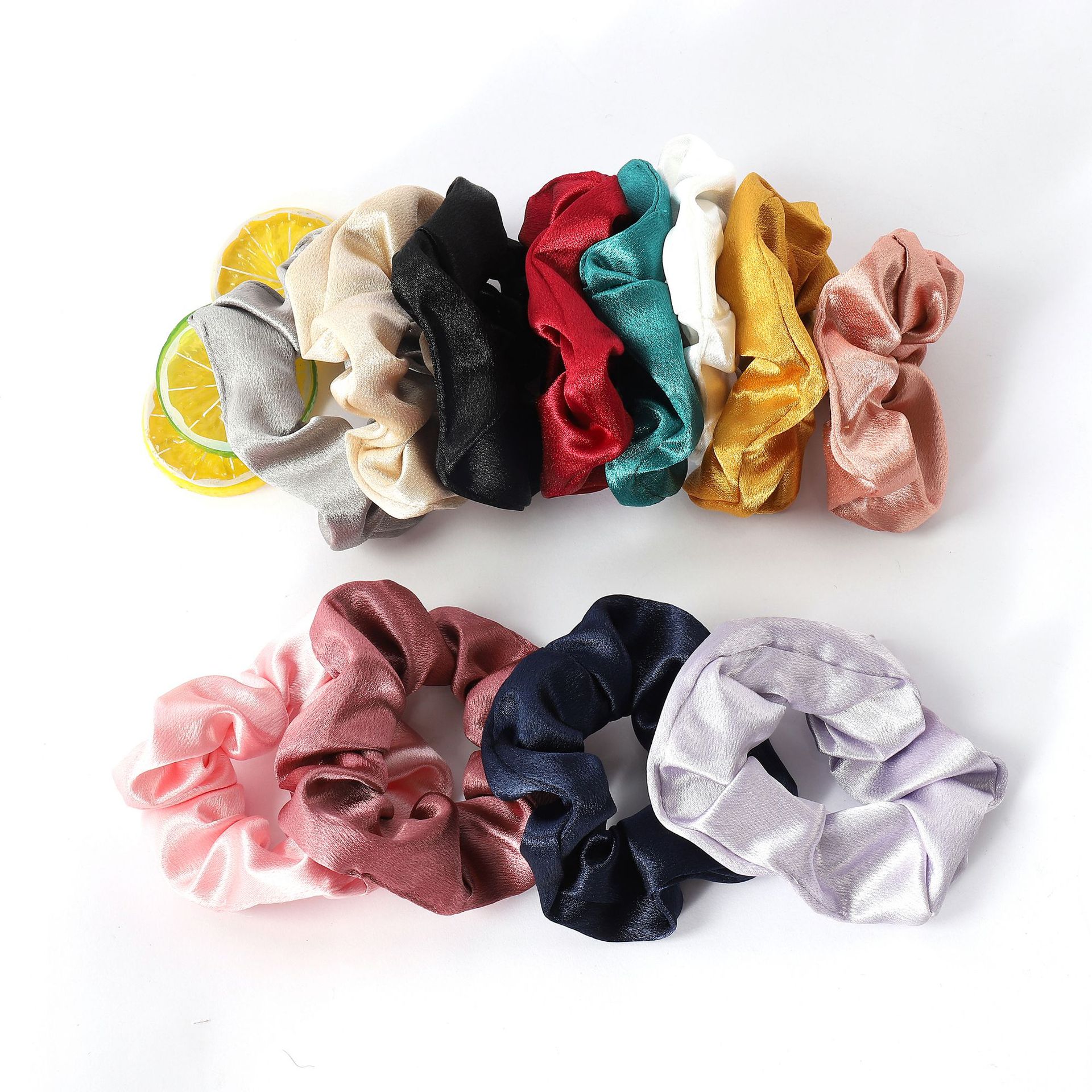 Cross-border solid-color crystal satin hair tie, elegant headwear, simple hair tie, hair accessory, small hair band, large fat intestine hair band pic 22