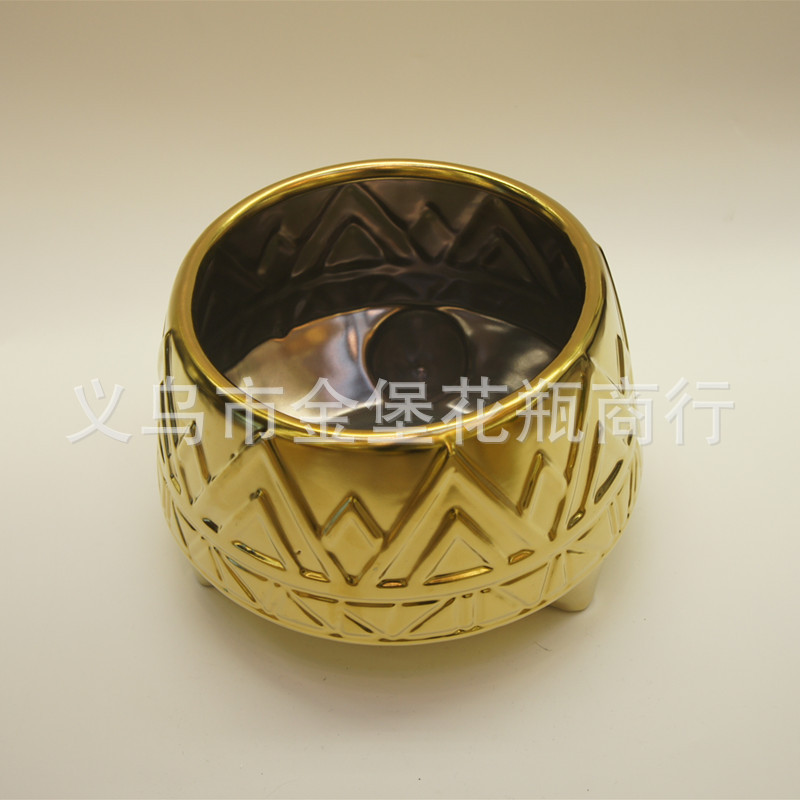 现代家具装饰陶瓷金色花盆    仿真多肉花盆详情13