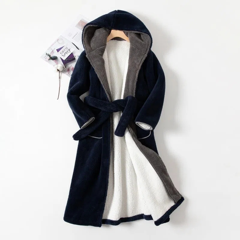Fabricante oferta directa otoño invierno franela albornoz patched albornoz largo talla grande hombres y mujeres coral fleece pareja pijama bata de baño pic 6