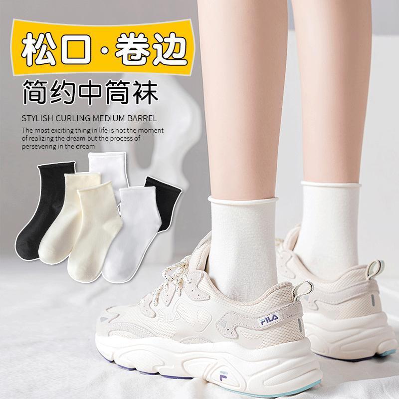 中筒袜子女款秋冬款ins潮百搭纯色黑白长筒运动情侣长袜女高颜值详情3