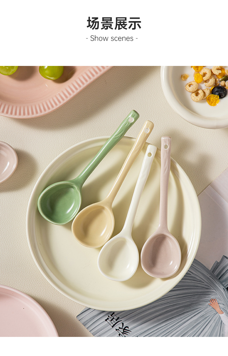 Ceramic spoon, Japanese-style cute little soup spoon, home Internet celebrity Ins-style eating spoon, high appearance level rice spoon, long-handled spoon pic 12