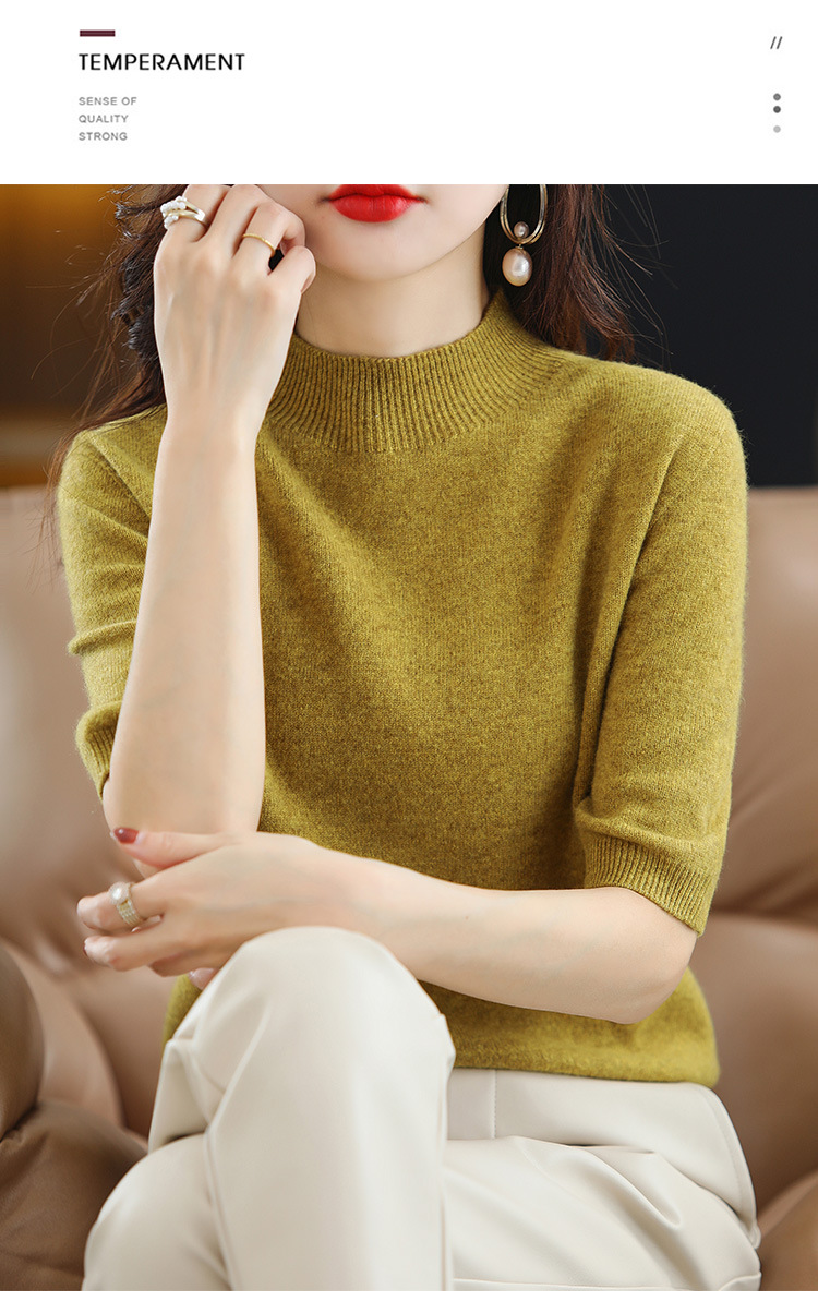 2024新款春秋半高领五分袖羊毛打底衫女中袖修身毛衣女西装伴侣内详情43