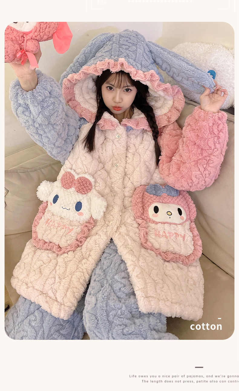 睡衣女士冬季三层加厚超厚夹棉珊瑚绒加绒法兰绒家居服秋冬款冬天详情5