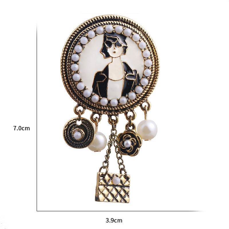 新款欧美时尚珍珠美人头胸针 电镀合金复古胸花 服装配饰别针批发详情6