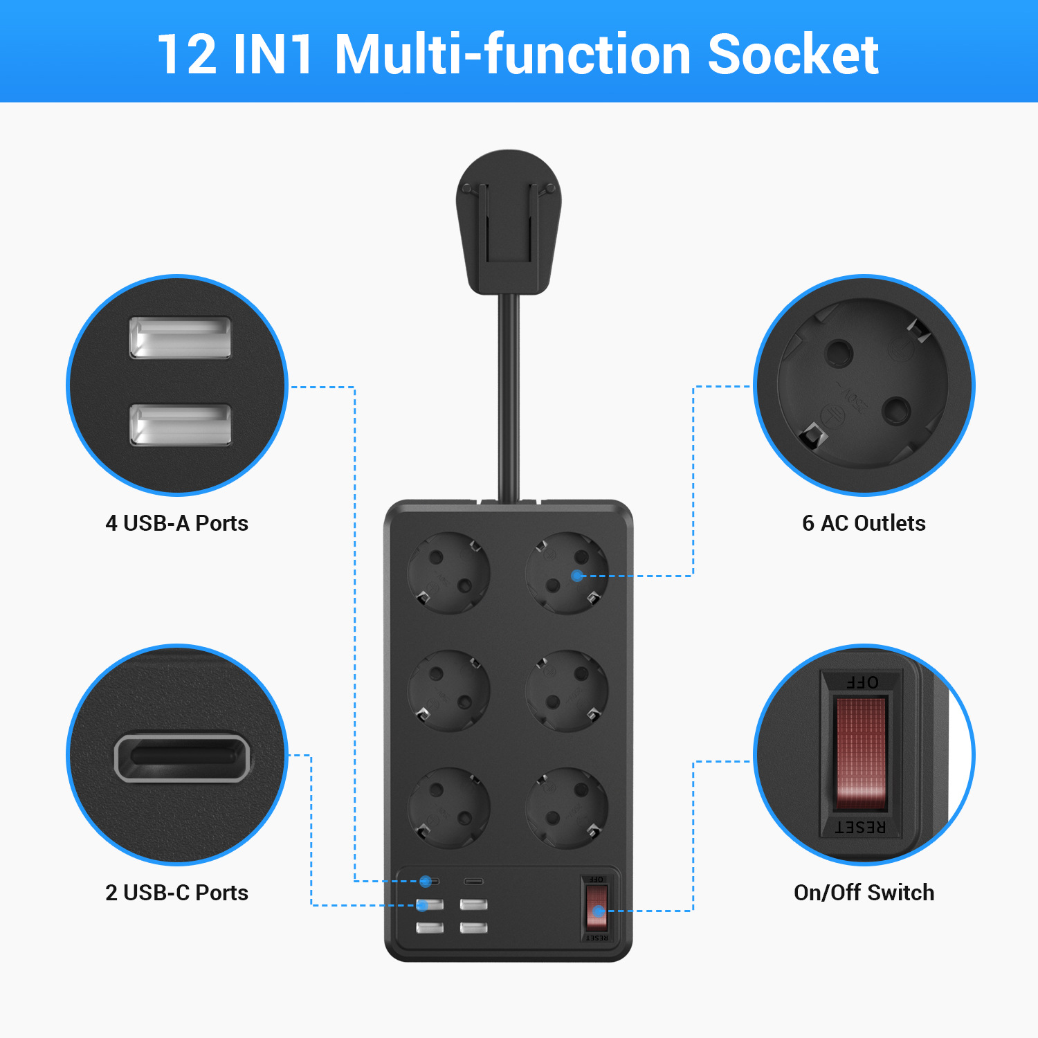 New Kuajing European Standard USB power strip multi-functional wall socket Wall plug pic 4