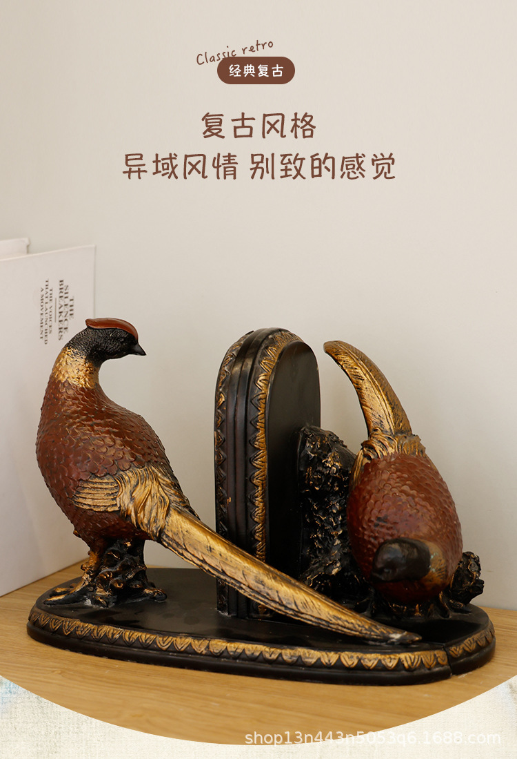 复古欧式鸟造型摆件书房办公室桌面装饰树脂工艺品创意家居摆设详情1