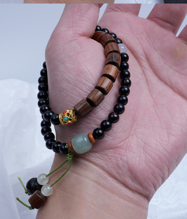 黑檀木0.6cm混搭风手串文玩双层黄花梨木森林系男女佛珠念珠手串详情4