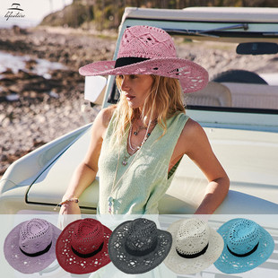 2023 New style denim hat for women, hollowed-out and foldable papyrus, Western denim hat, European and American cross-border trade straw hat pic 21