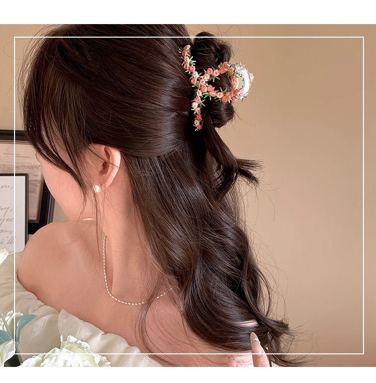 High-end pink flower hairpin for women, 2025 new style sweet heart-shaped BB clip, side bangs hairpin headwear pic 47