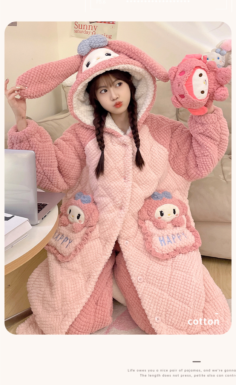 睡衣女士冬季三层加厚超厚夹棉珊瑚绒加绒法兰绒家居服秋冬款冬天详情16