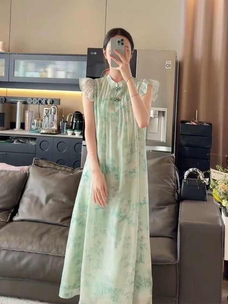 夏季新款女装新中式轻国风高端精致禅意盘扣绿色气质连衣裙子长裙详情2