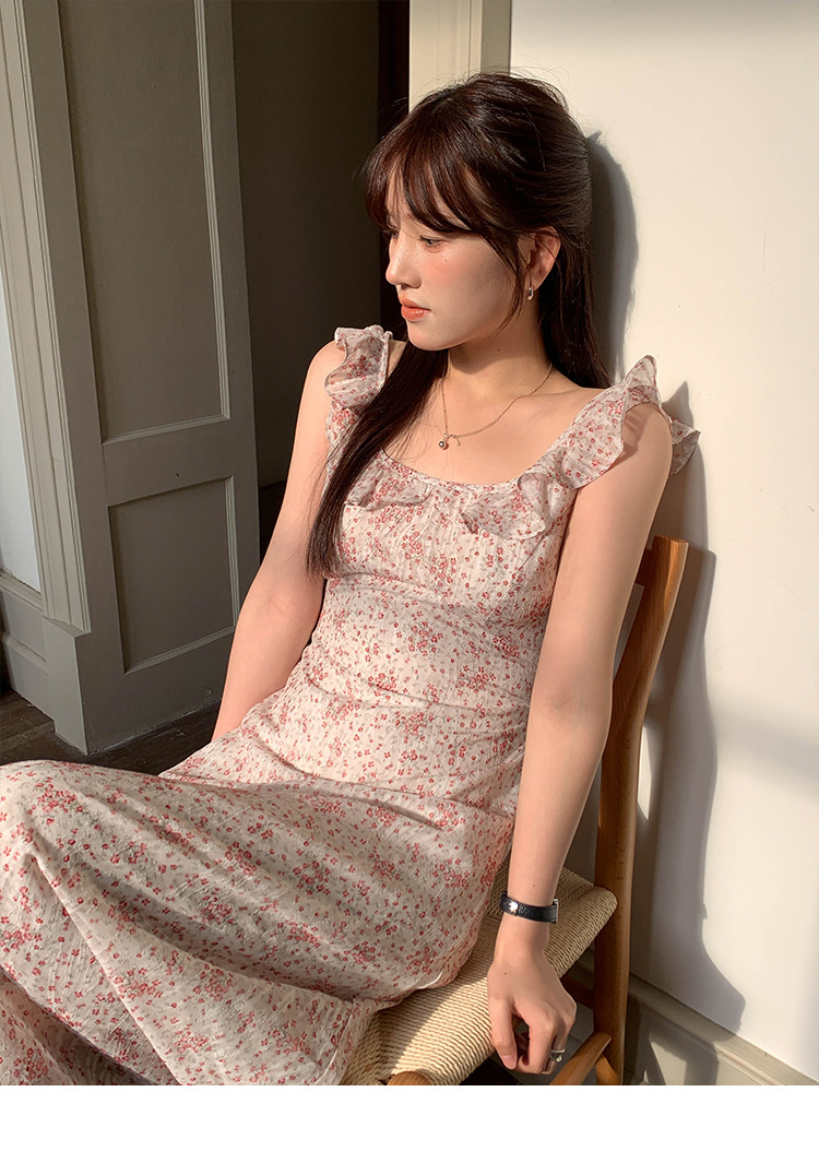 MOXI十三行女装法式连衣裙女2024夏季新款方领碎花长裙高级感裙子详情12