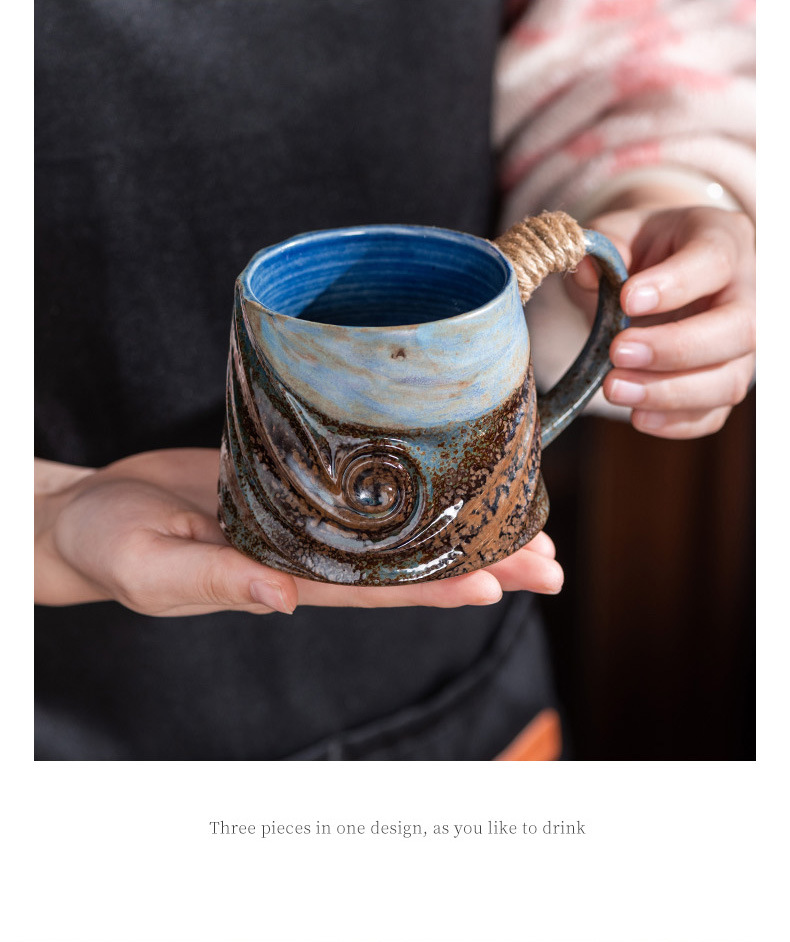 Japanese-style retro spiral hemp rope creative ceramic cups, office mugs, water cups, afternoon tea cups, coarse earthenware coffee cups pic 8