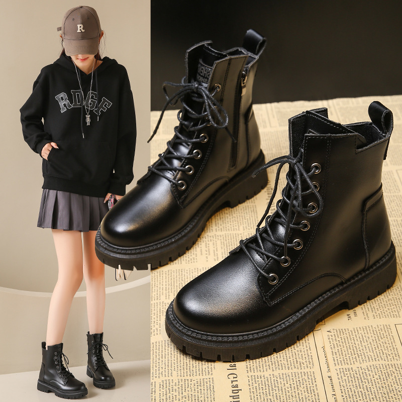 圆头短筒靴子2024秋冬新款英伦风女马丁靴厚底休闲单靴详情1