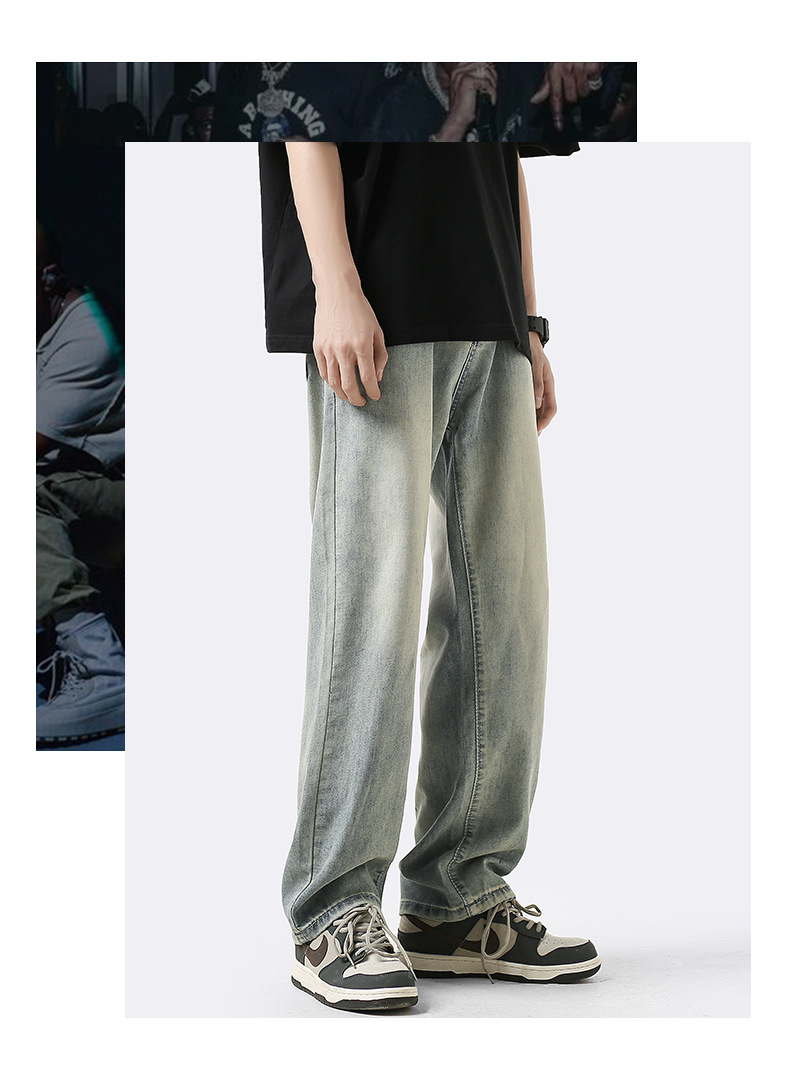 Guangzhou Xintang ultra-thin washed wide-leg elastic waist long pants for men and men, autumn, spring and summer, thin straight leg style pic 13
