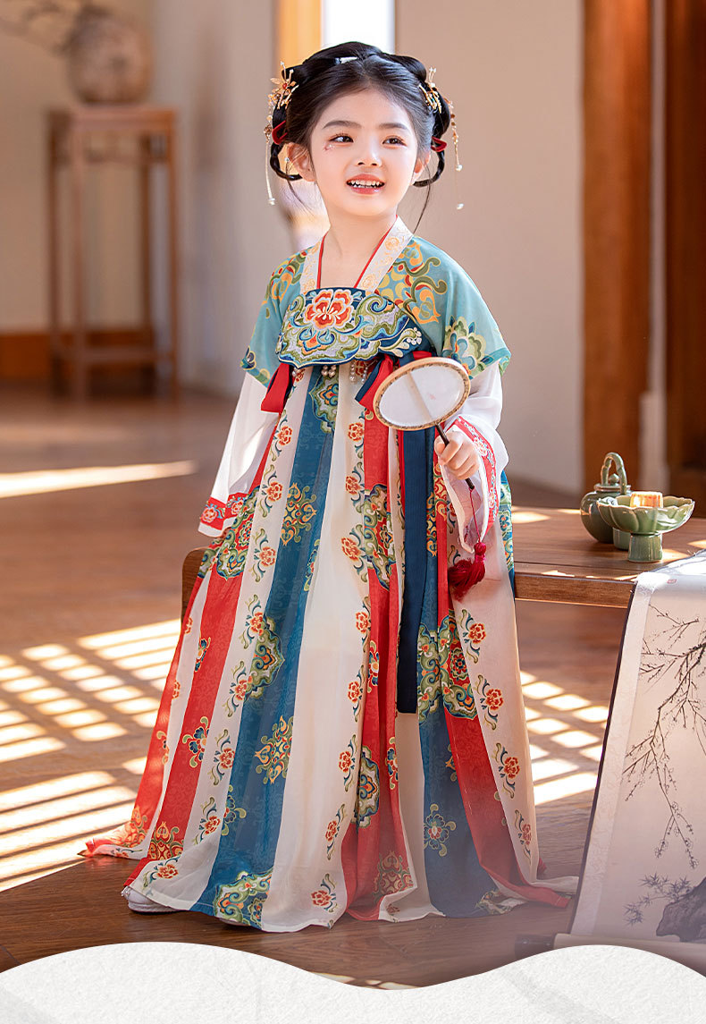 国潮汉服女童夏季新款原创唐装刺绣襦裙女孩幼儿园演出超仙连衣裙批发详情2