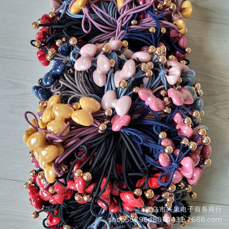 Yiwu premium leather band hair rope, bow, Korean-style colored hair rope, one or two yuan wholesale supply pic 3