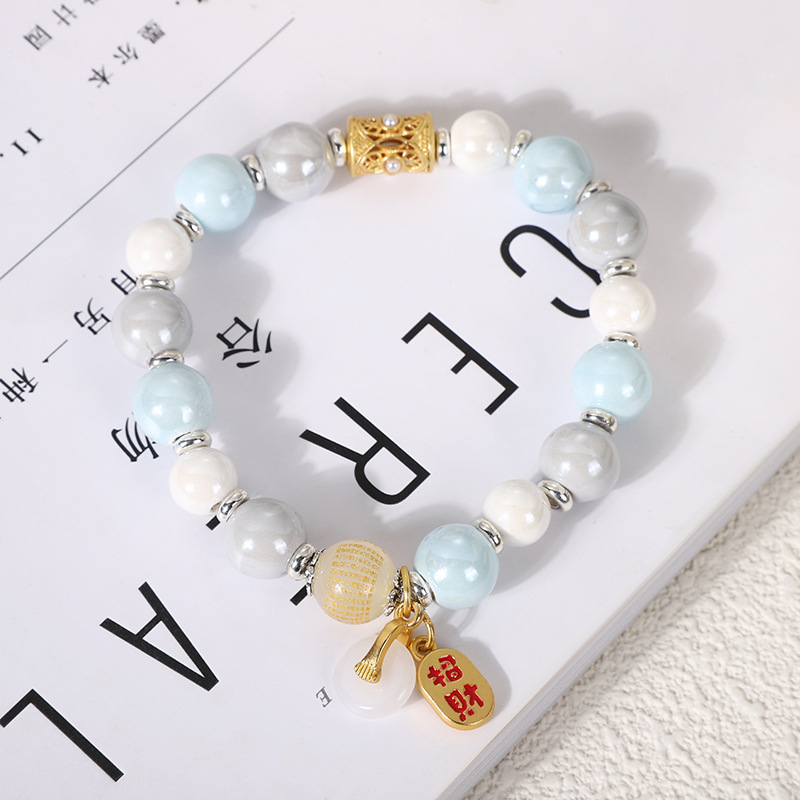Classical incense ash porcelain glazed heart bracelet Macaron series wealth and good fortune bracelet for men and women single-circle cultural and artistic jewelry pic 6