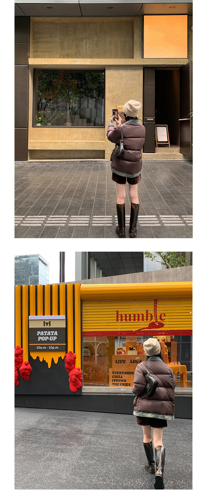 Qumeng DT CLASSIC Retro patchwork fake two-piece denim down jacket for women, 90 white duck down winter coat for women pic 55