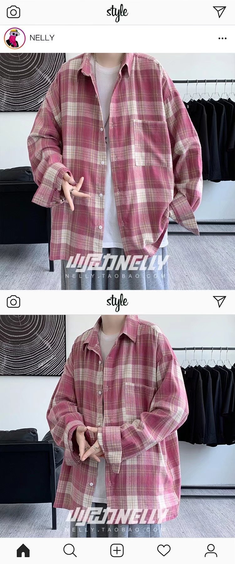 美式春秋季日系长袖格子衬衫男士韩版潮流ins网红休闲款衬衣外套详情11