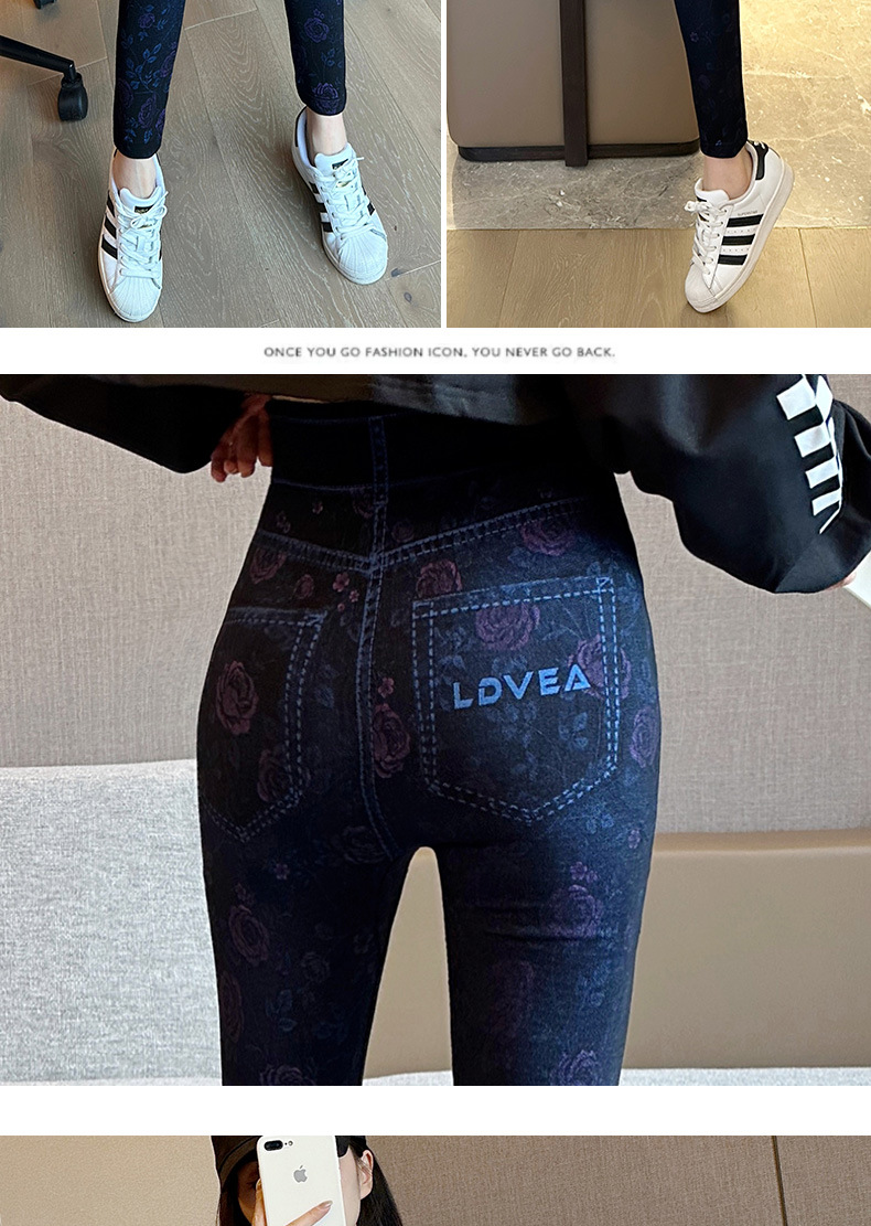 Spring imitation jeans for women, tight stretch high-waisted pants that look petite, Korean-style versatile 9-inch pants, leggings for women pic 14
