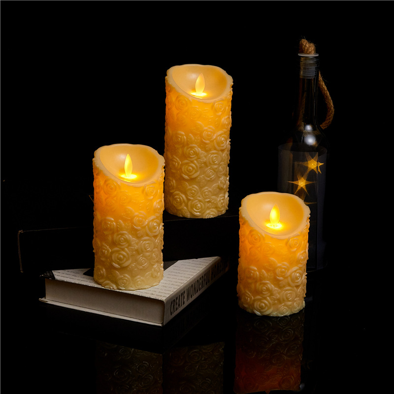 Tearful swaying simulation led electronic candle lamp for home and wedding decoration, romantic electronic candle with rose pattern pic 1