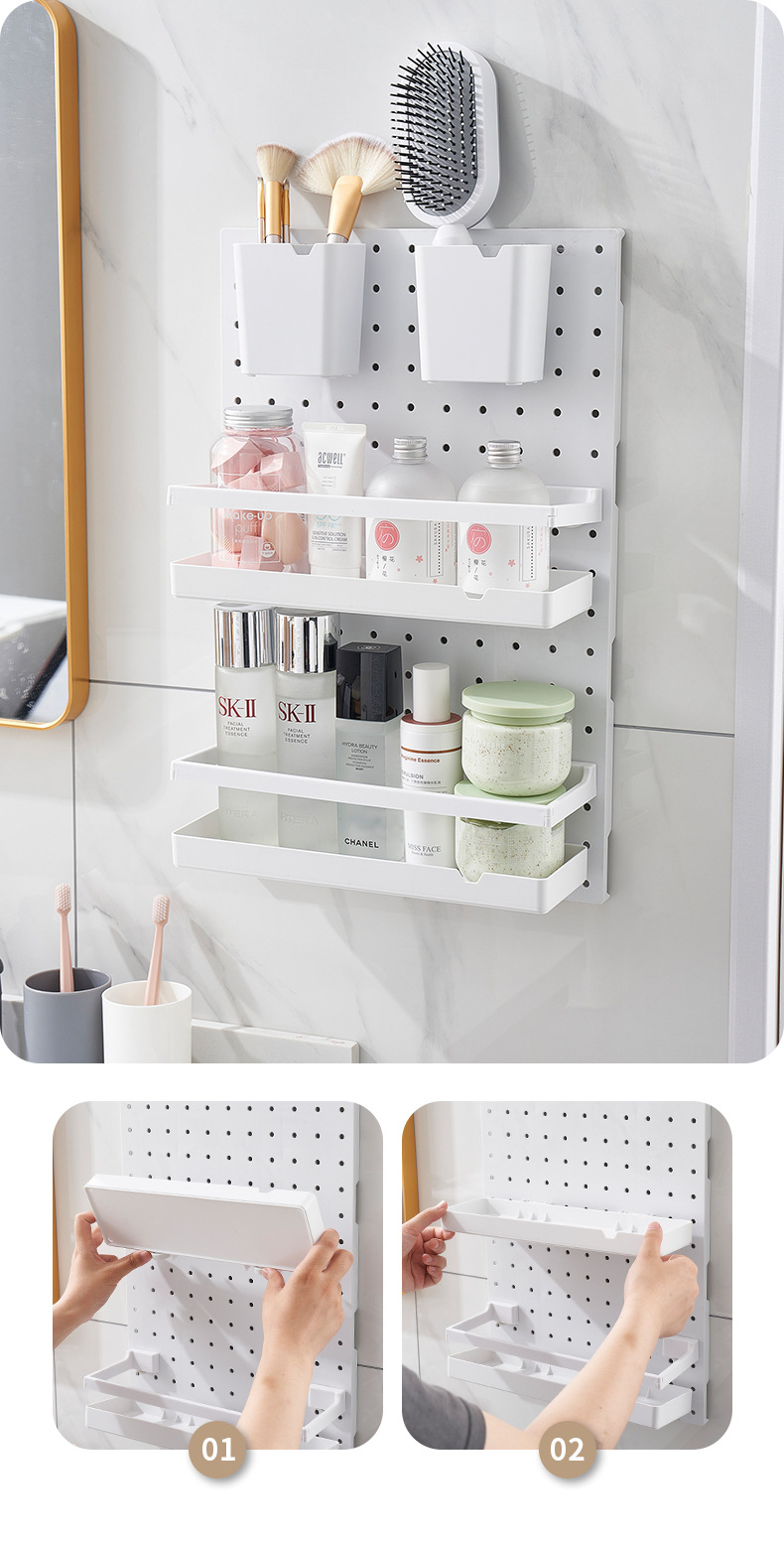 免打孔浴室墙上置物架宿舍壁挂挂钩收纳架整理架洞洞板展示架详情9