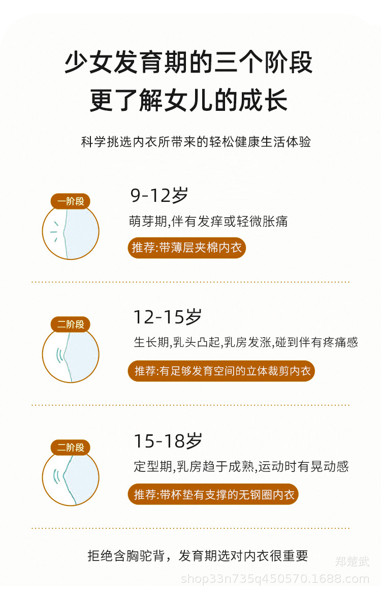8-18岁女童纯棉透气少女无痕内衣抹胸发育期学生初中生背心防驼背详情2