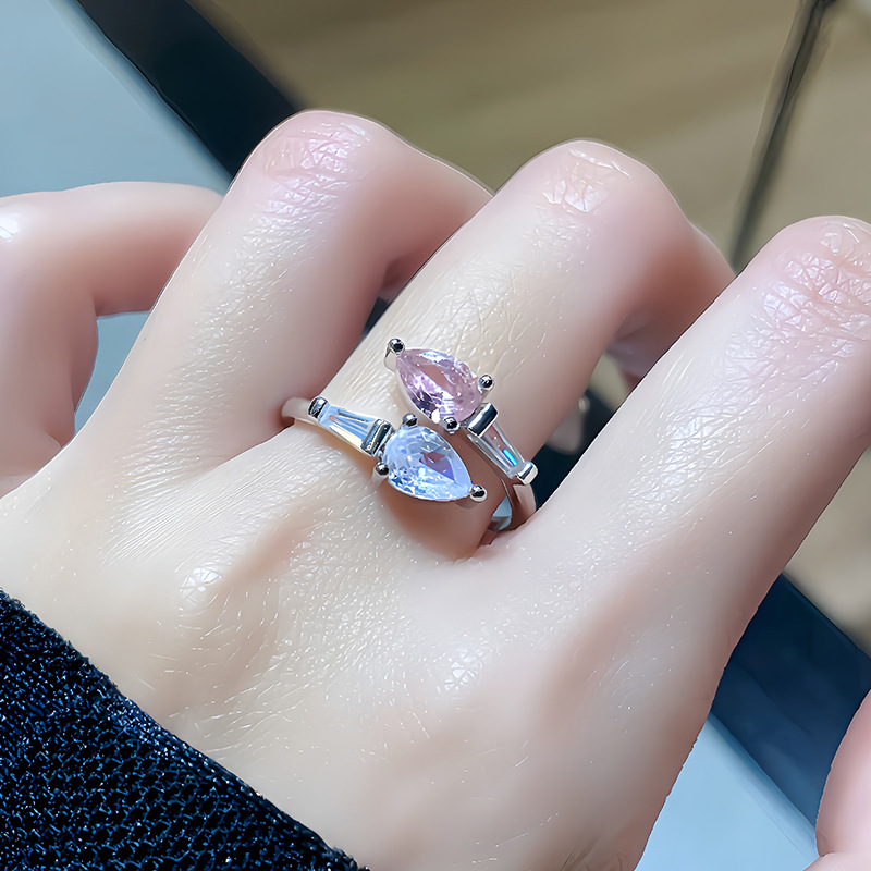 Sweet and Cool Style series pink zircon colored gemstone open ring, light luxury and high-end feel, unique flower Little Red Book Ring girl pic 16